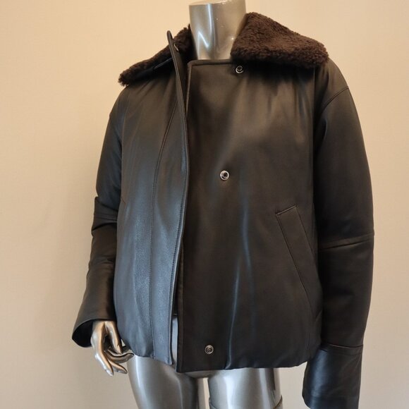 VINCE Lambskin Leather Down Jacket Shearling Removeable Collar Small New $1,495 - Picture 4 of 8